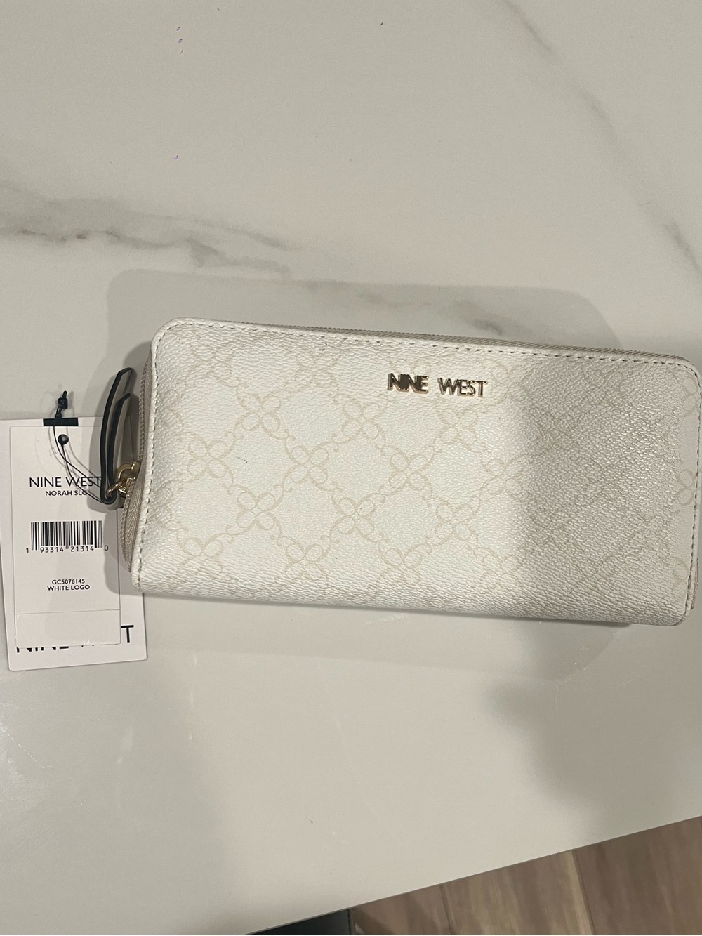 Nine West White Logo-Print Zip Around Wallet